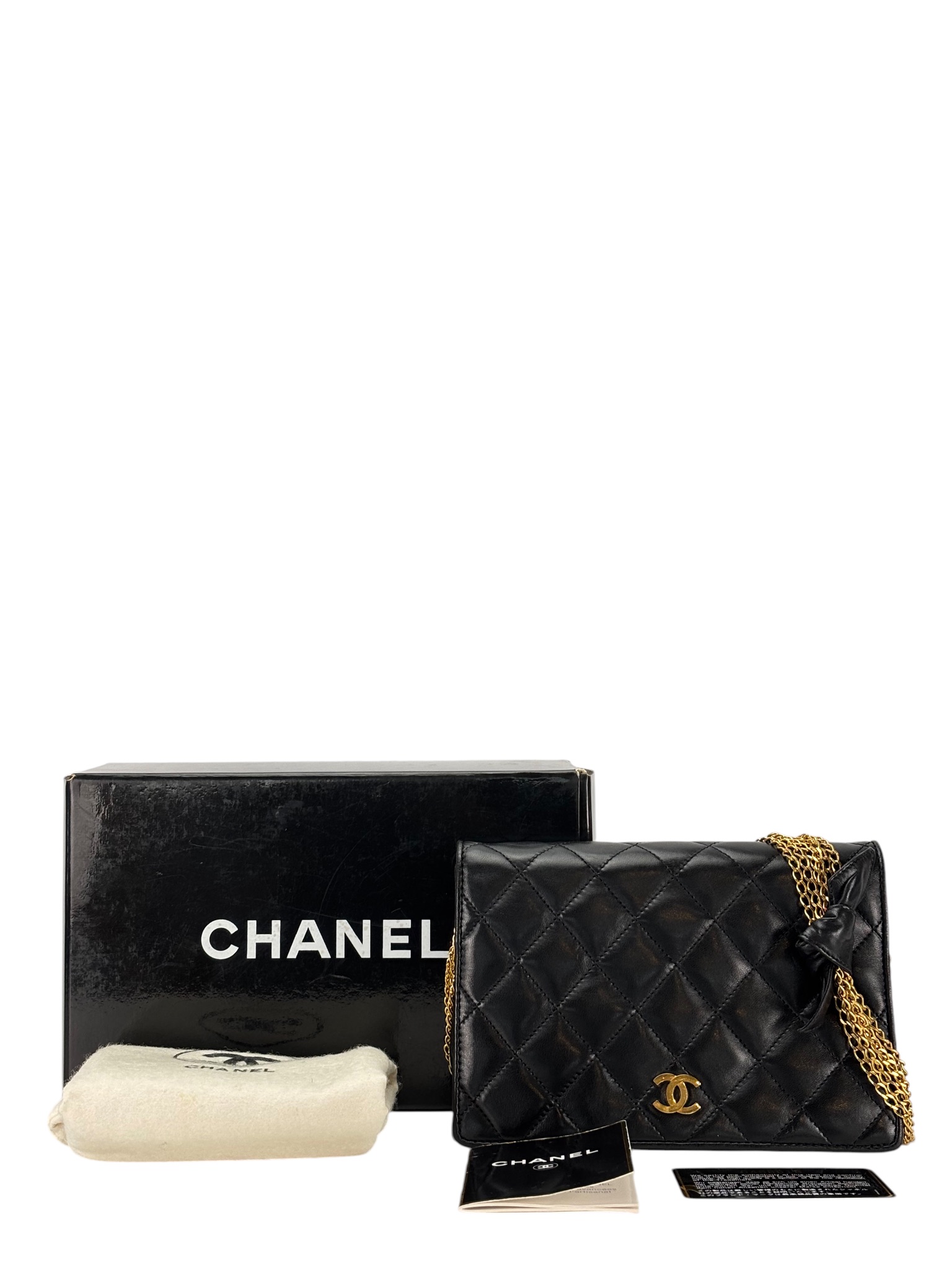CHANEL - Full Flap Shoulder Bag Black Lambskin Gold Hardware
