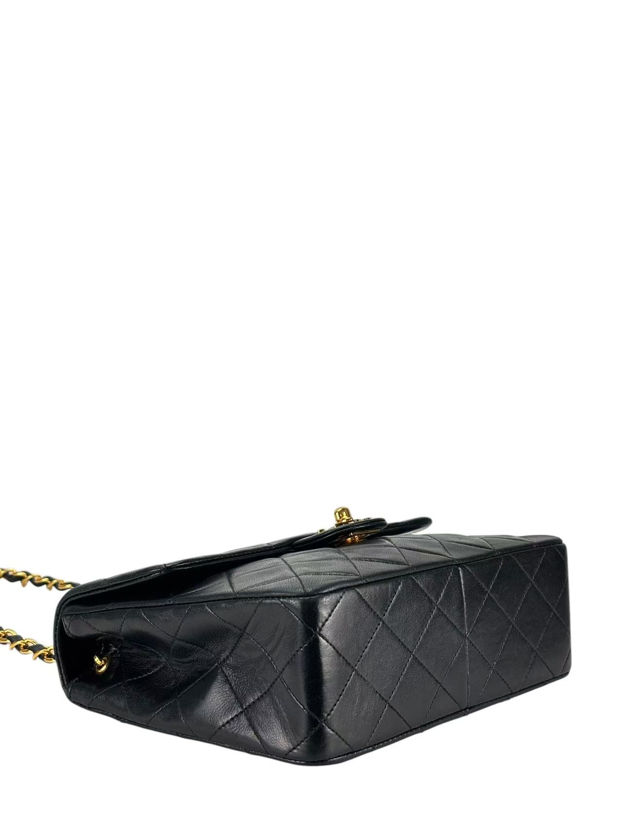 CHANEL - Black Lambskin Mini Classic Square Flap Shoulder Bag 20