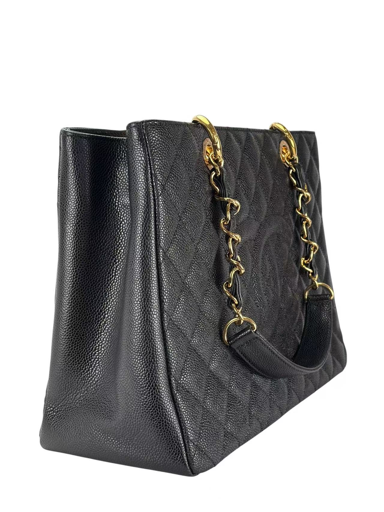 CHANEL - Black Caviar Quilted Grand Shopping Tote GST Gold Hardware