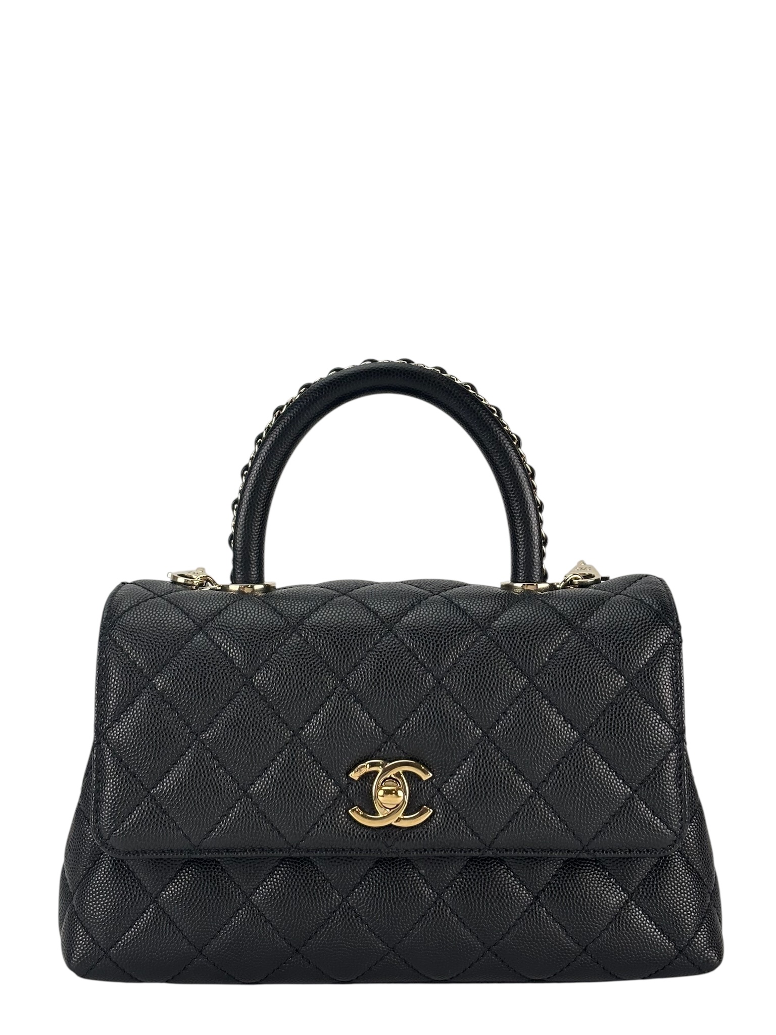 CHANEL - Coco Handle 23A Black Caviar 2way Handbag Gold Hardware