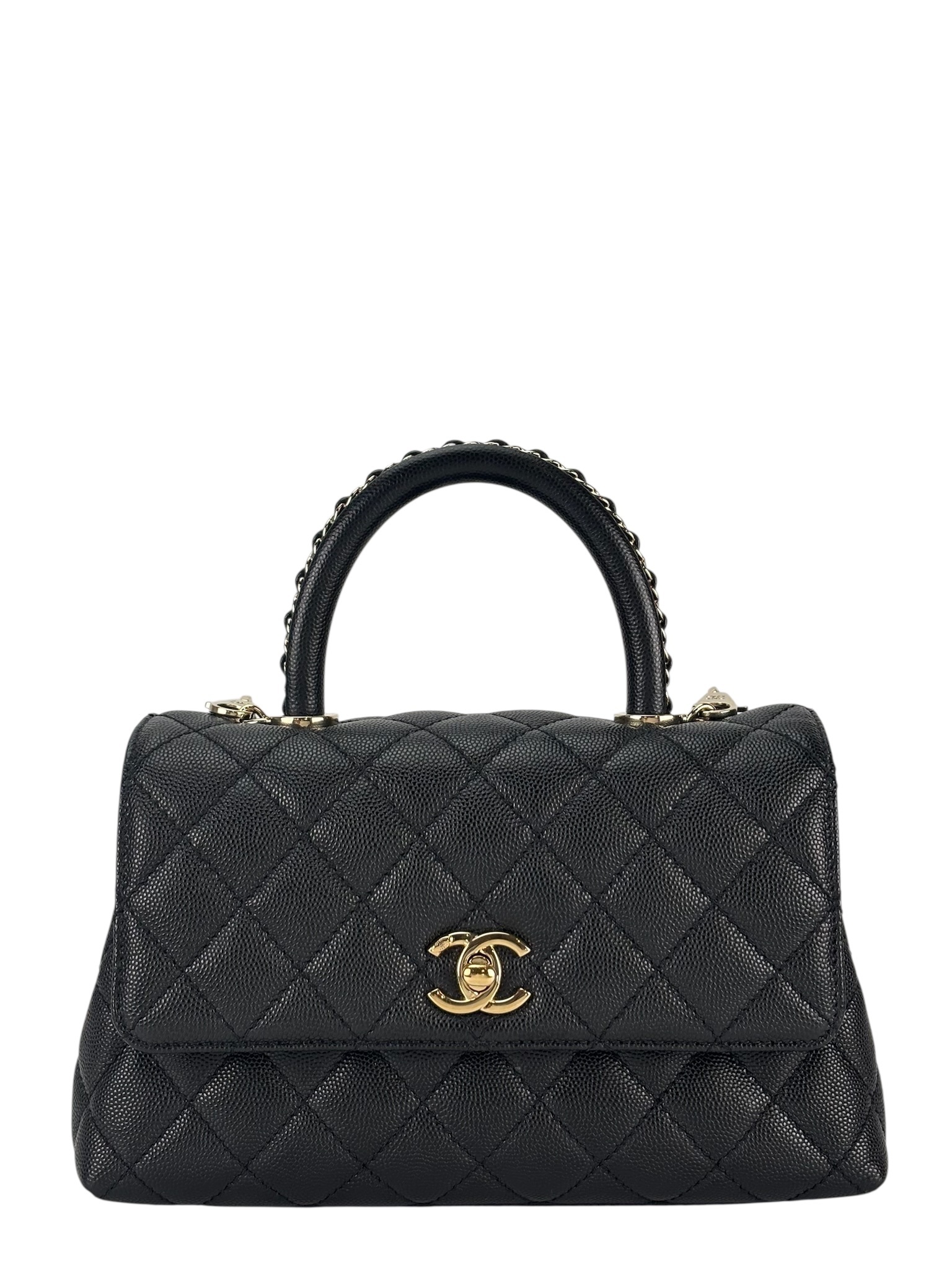 CHANEL - Coco Handle 23A Black Caviar 2way Handbag Gold Hardware