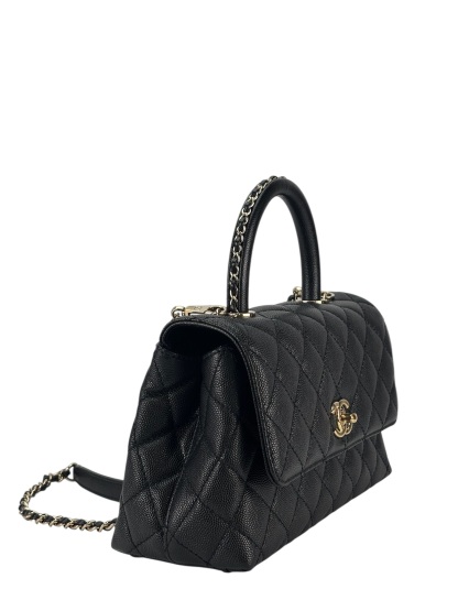 CHANEL - Coco Handle 23A Black Caviar 2way Handbag Gold Hardware