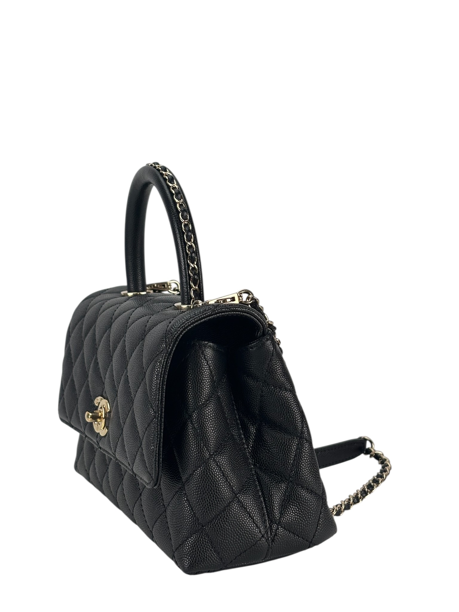 CHANEL - Coco Handle 23A Black Caviar 2way Handbag Gold Hardware