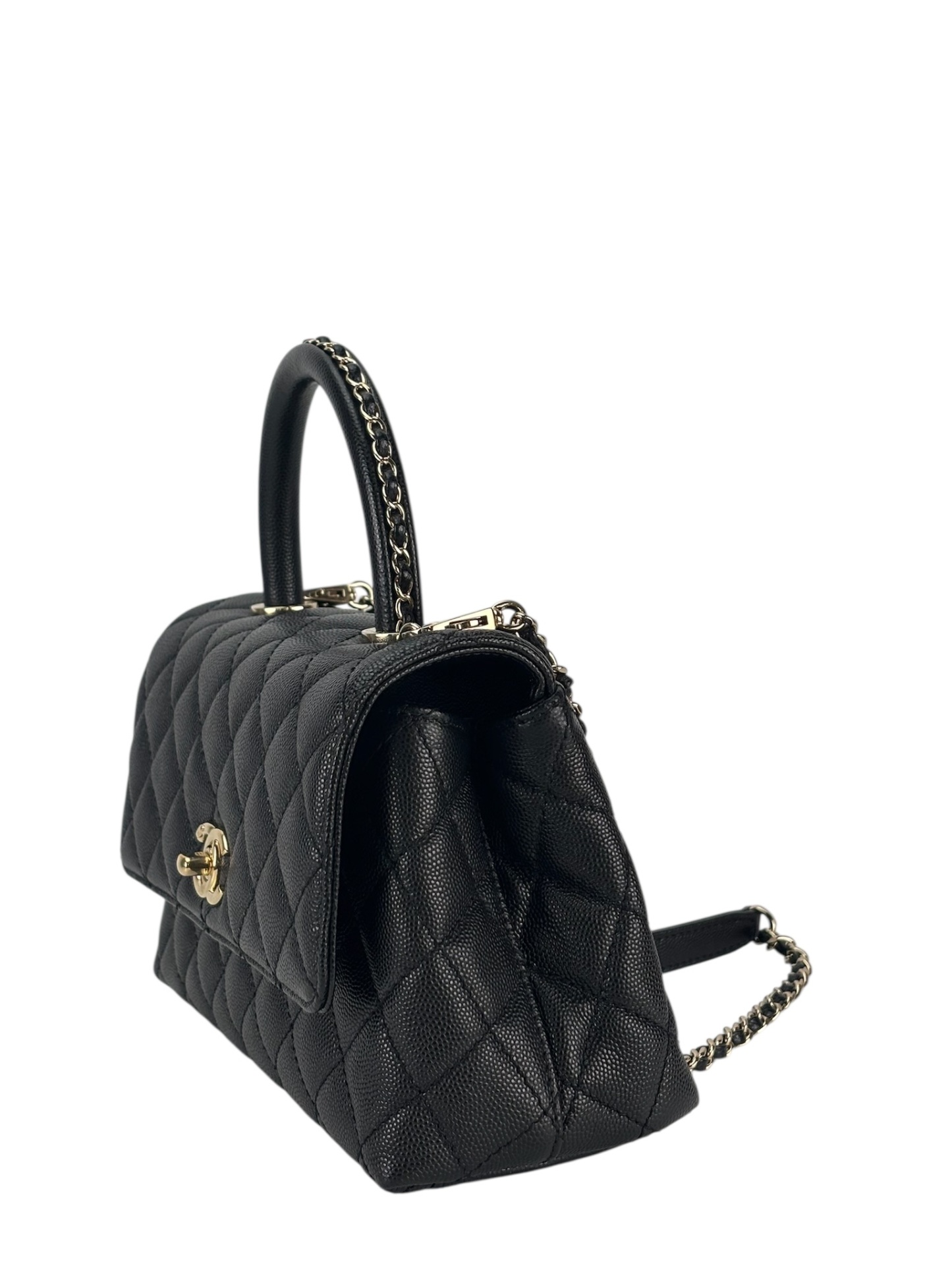 CHANEL - Coco Handle 23A Black Caviar 2way Handbag Gold Hardware