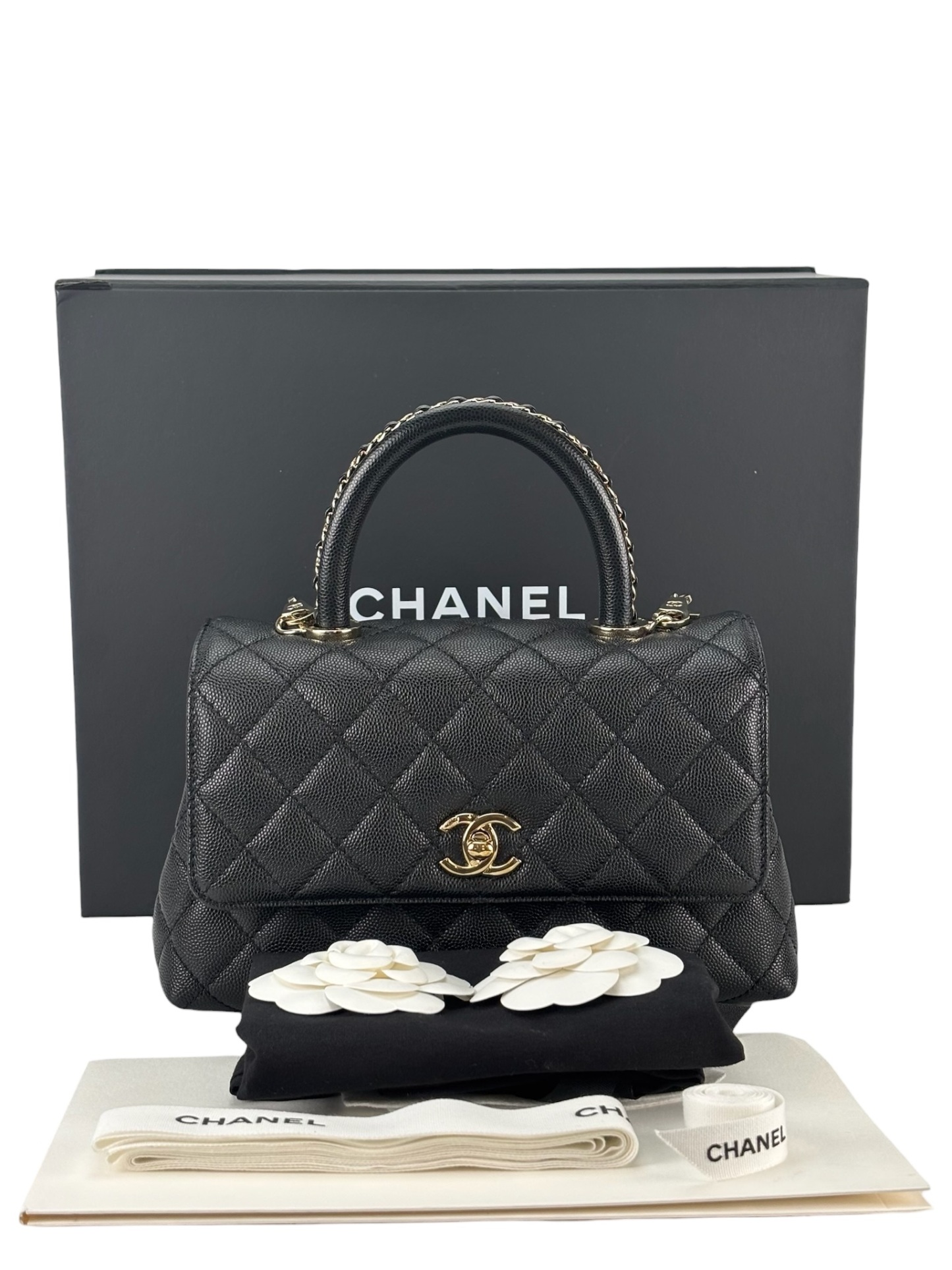 CHANEL - Coco Handle 23A Black Caviar 2way Handbag Gold Hardware