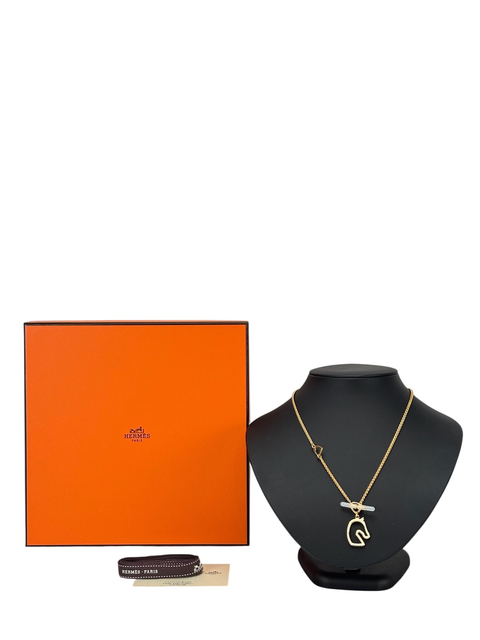HERMES - Gold Cream White Horse Motif Tonnerre Cheval Necklace