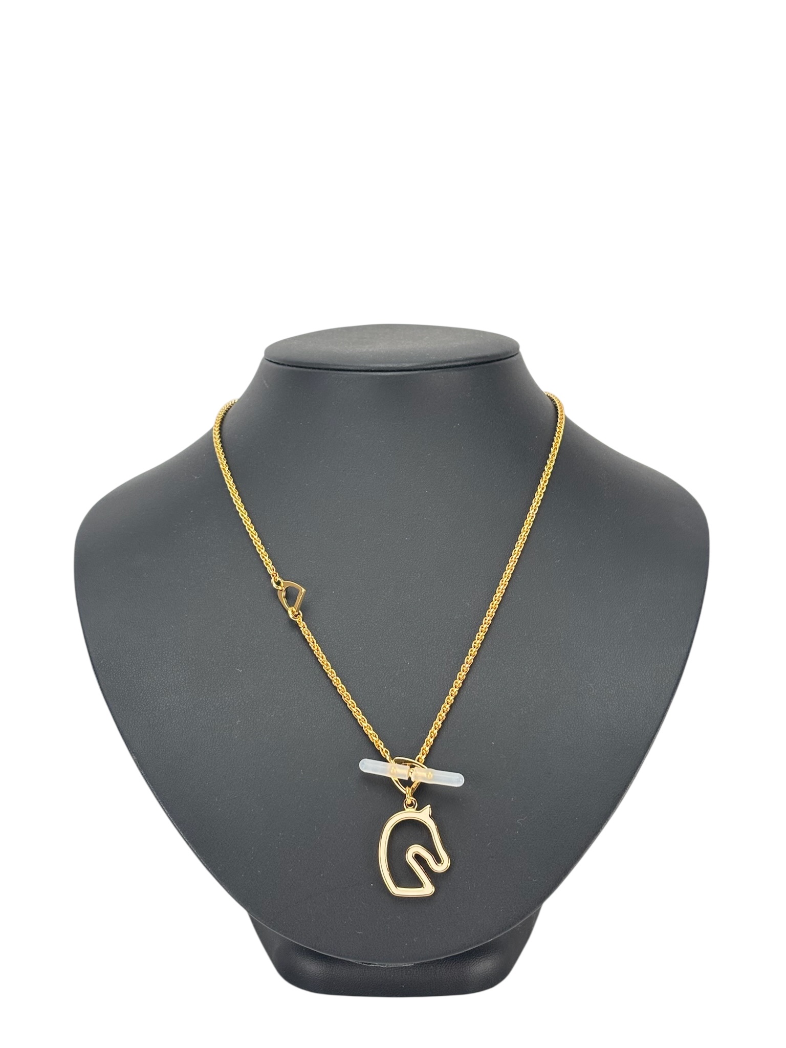 HERMES - Gold Cream White Horse Motif Tonnerre Cheval Necklace