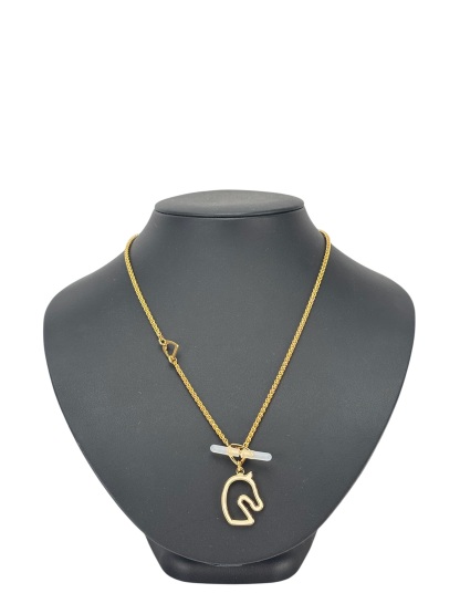 HERMES - Gold Cream White Horse Motif Tonnerre Cheval Necklace