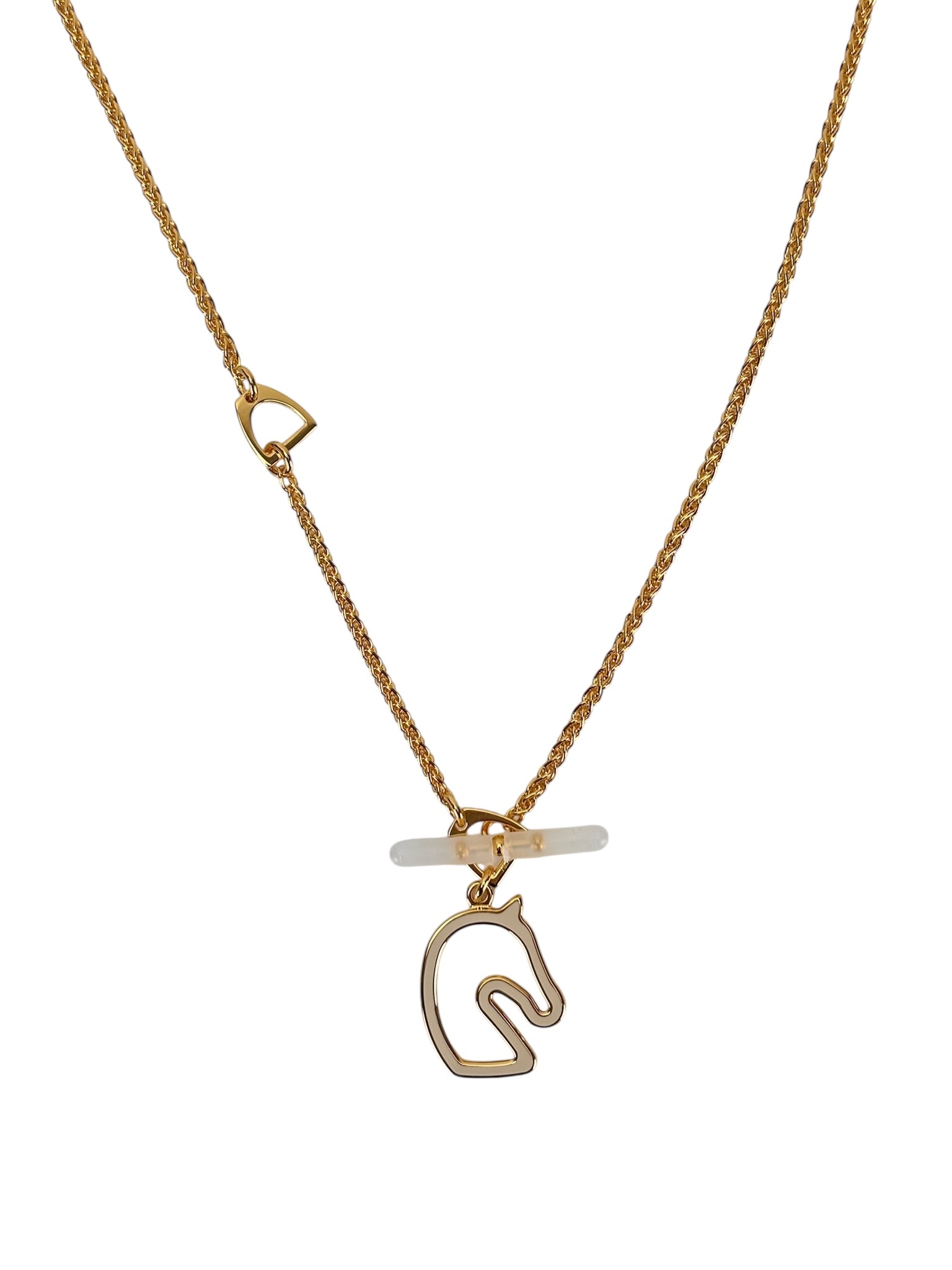 HERMES - Gold Cream White Horse Motif Tonnerre Cheval Necklace