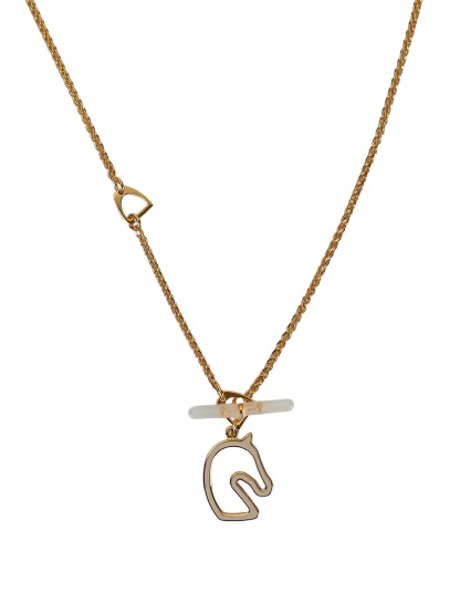 HERMES - Gold Cream White Horse Motif Tonnerre Cheval Necklace