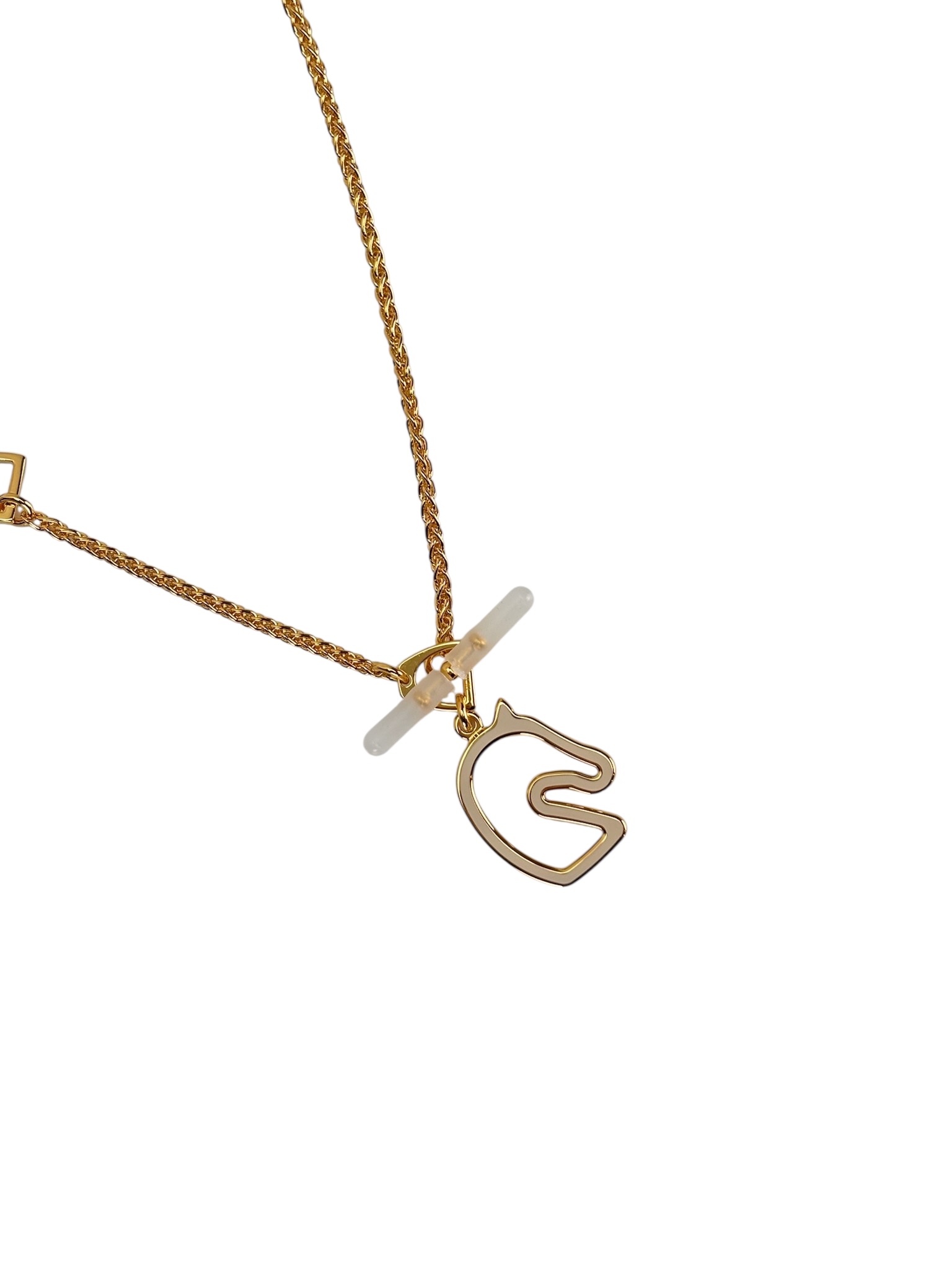HERMES - Gold Cream White Horse Motif Tonnerre Cheval Necklace
