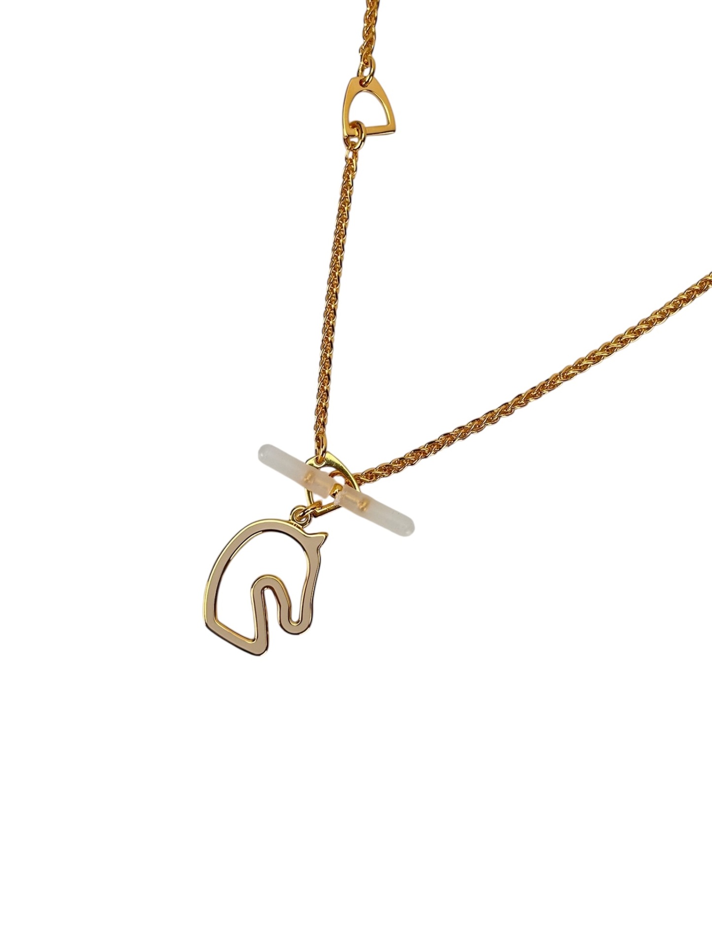 HERMES - Gold Cream White Horse Motif Tonnerre Cheval Necklace