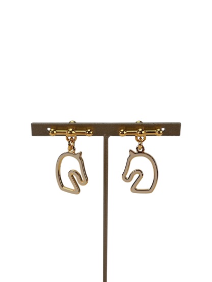 HERMES - Gold Cream White Horse Motif Tonnerre Cheval Earrings