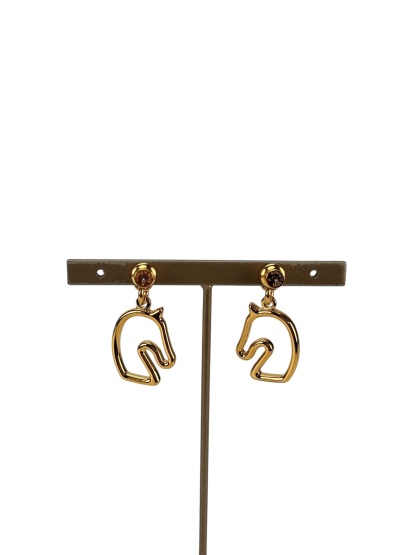 HERMES - Gold Cream White Horse Motif Tonnerre Cheval Earrings