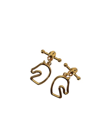 HERMES - Gold Cream White Horse Motif Tonnerre Cheval Earrings
