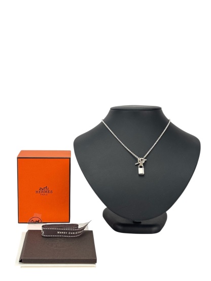 HERMES - 925 Silver Cadenad Padlock Pendant Necklace