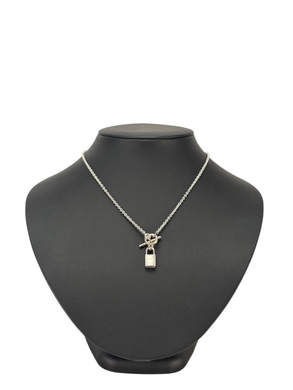 HERMES - 925 Silver Cadenad Padlock Pendant Necklace