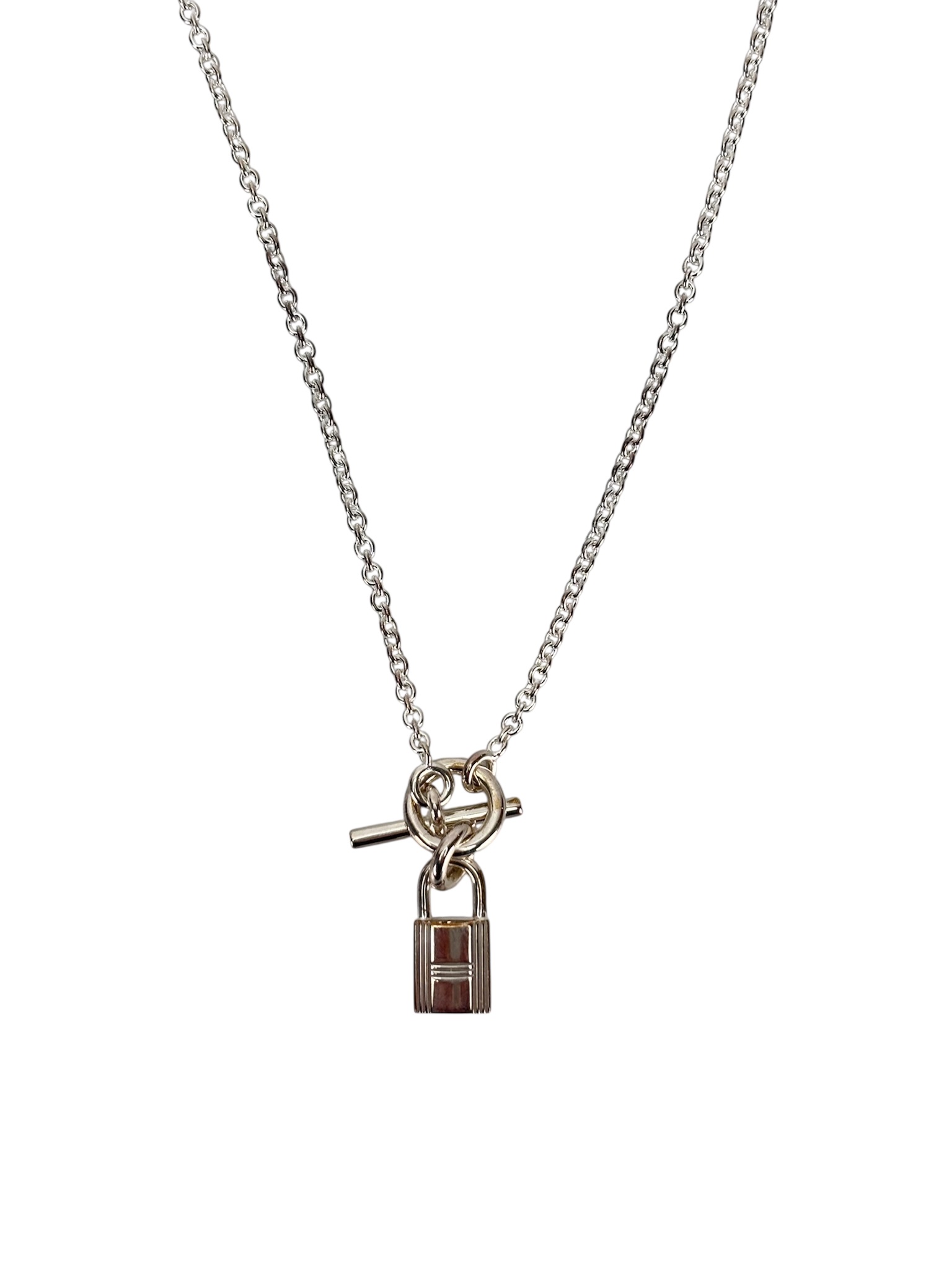 HERMES - 925 Silver Cadenad Padlock Pendant Necklace