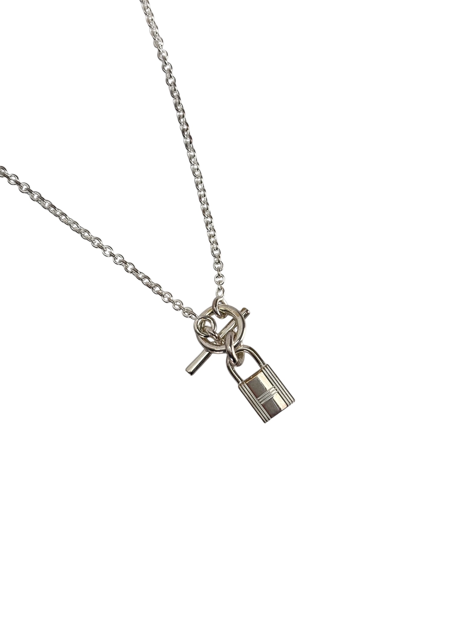 HERMES - 925 Silver Cadenad Padlock Pendant Necklace