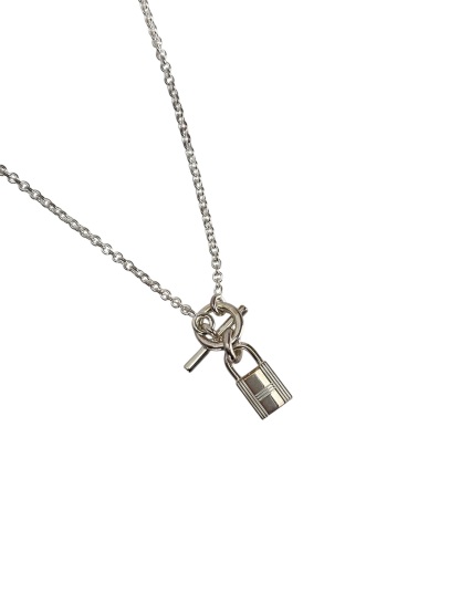 HERMES - 925 Silver Cadenad Padlock Pendant Necklace