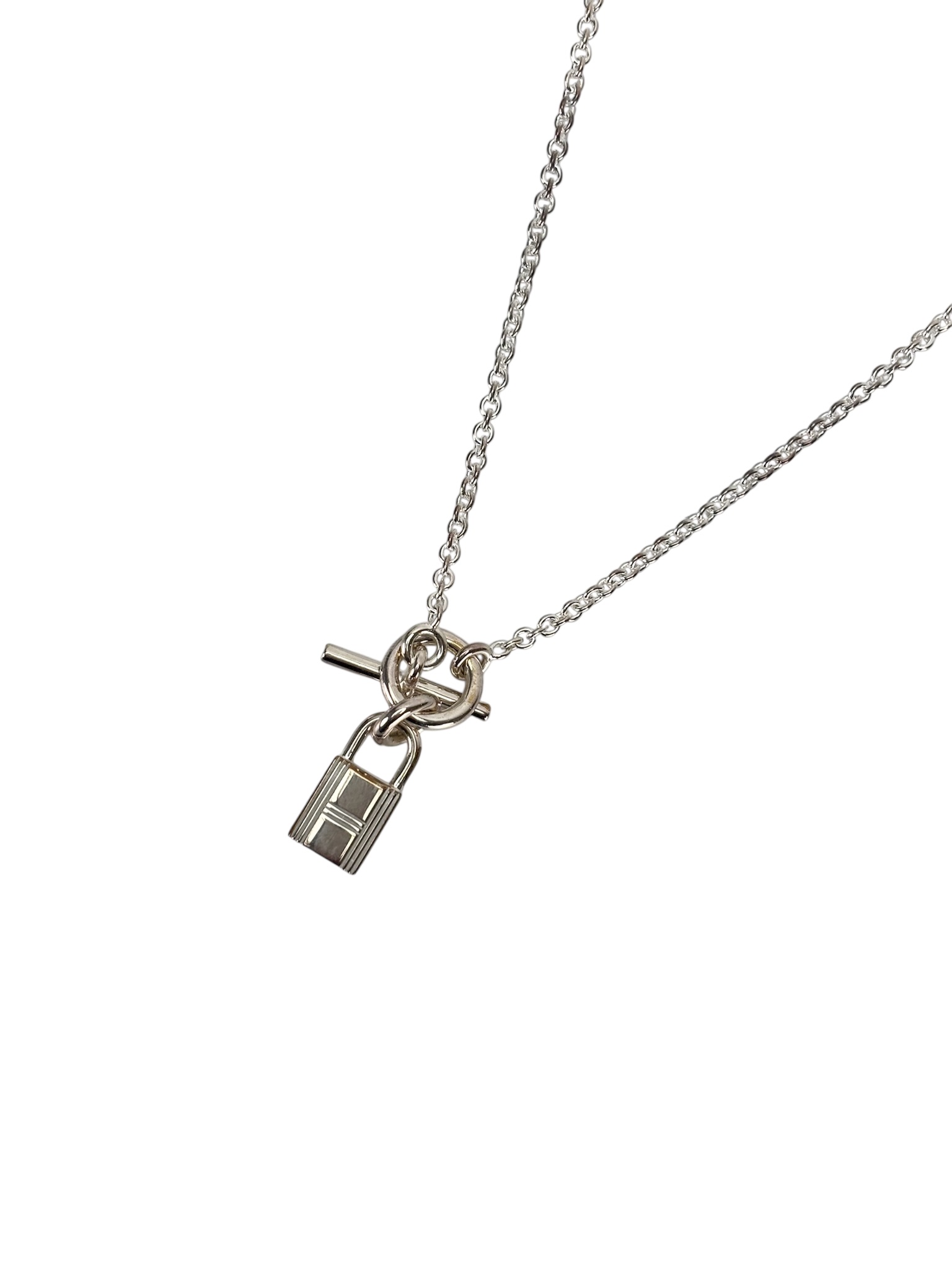 HERMES - 925 Silver Cadenad Padlock Pendant Necklace