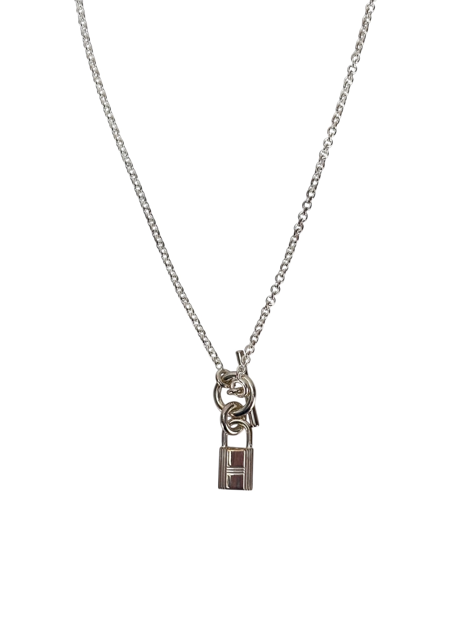 HERMES - 925 Silver Cadenad Padlock Pendant Necklace
