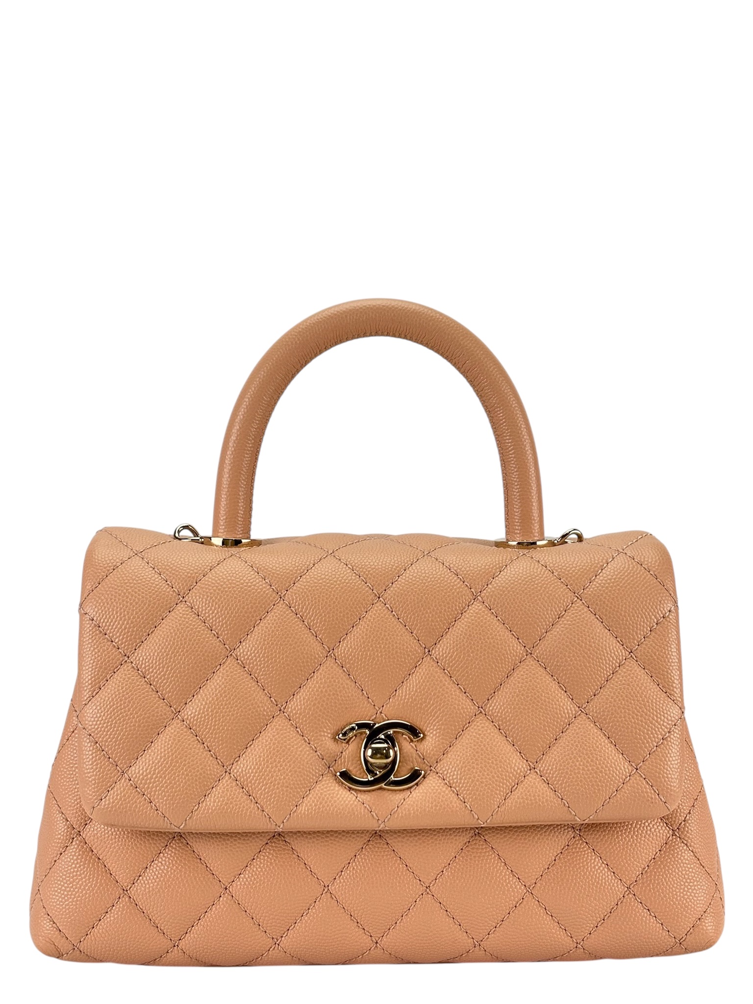 CHANEL - Caviar Skin Coco Handle Handbag Beige