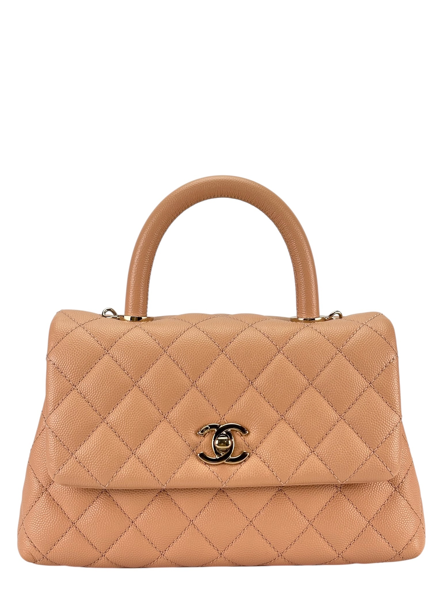 CHANEL - Caviar Skin Coco Handle Handbag Beige
