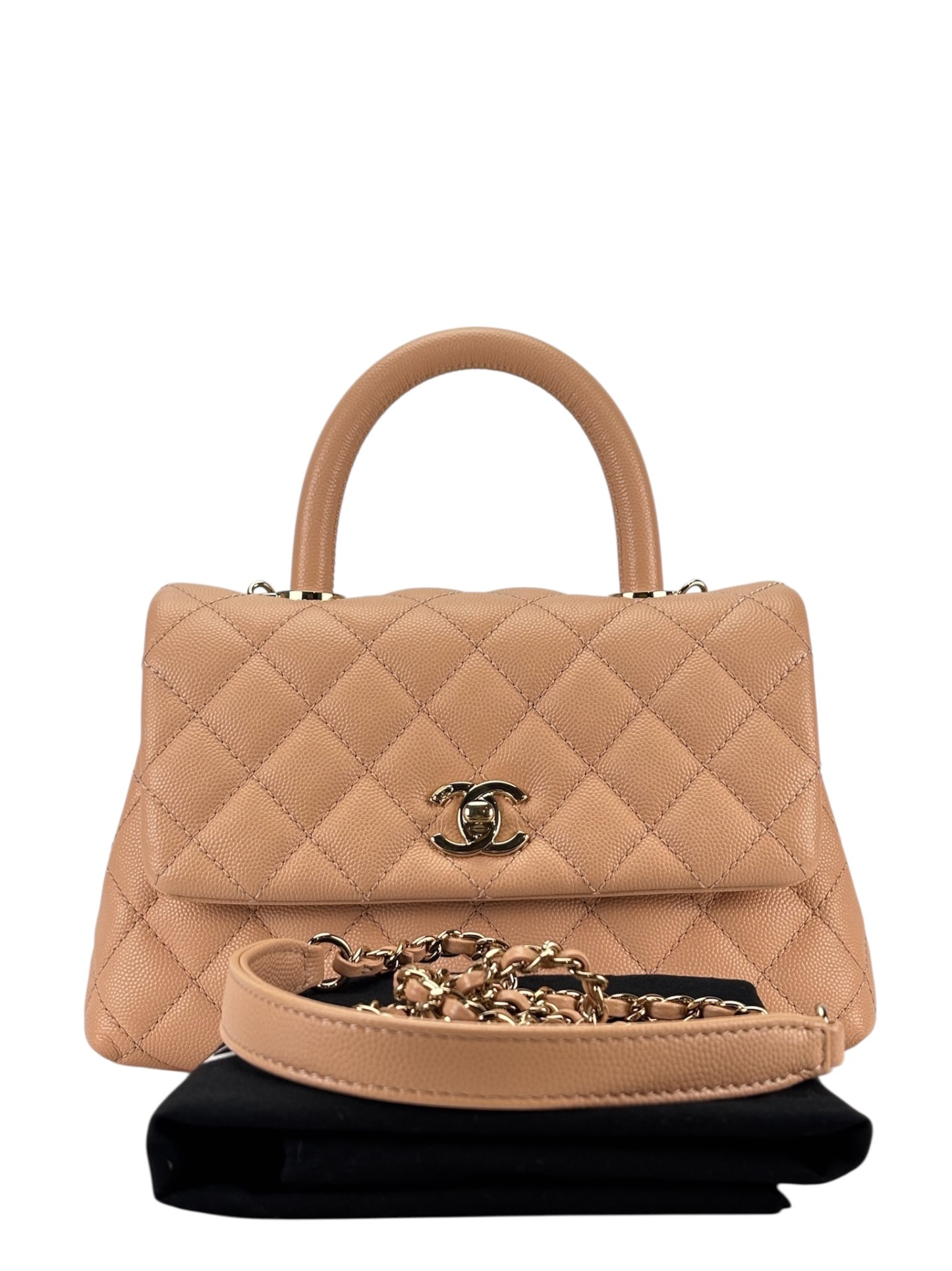 CHANEL - Caviar Skin Coco Handle Handbag Beige