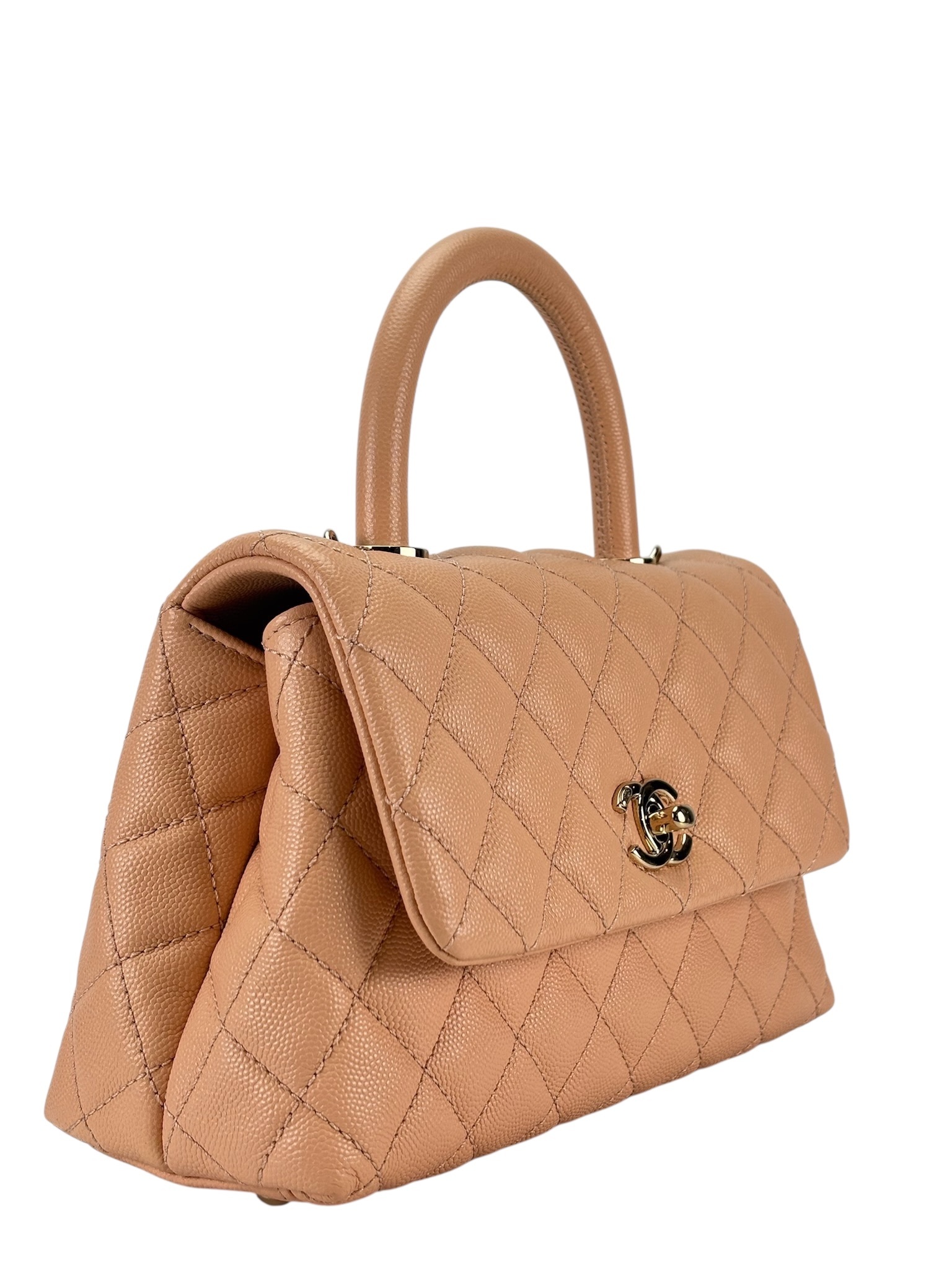 CHANEL - Caviar Skin Coco Handle Handbag Beige