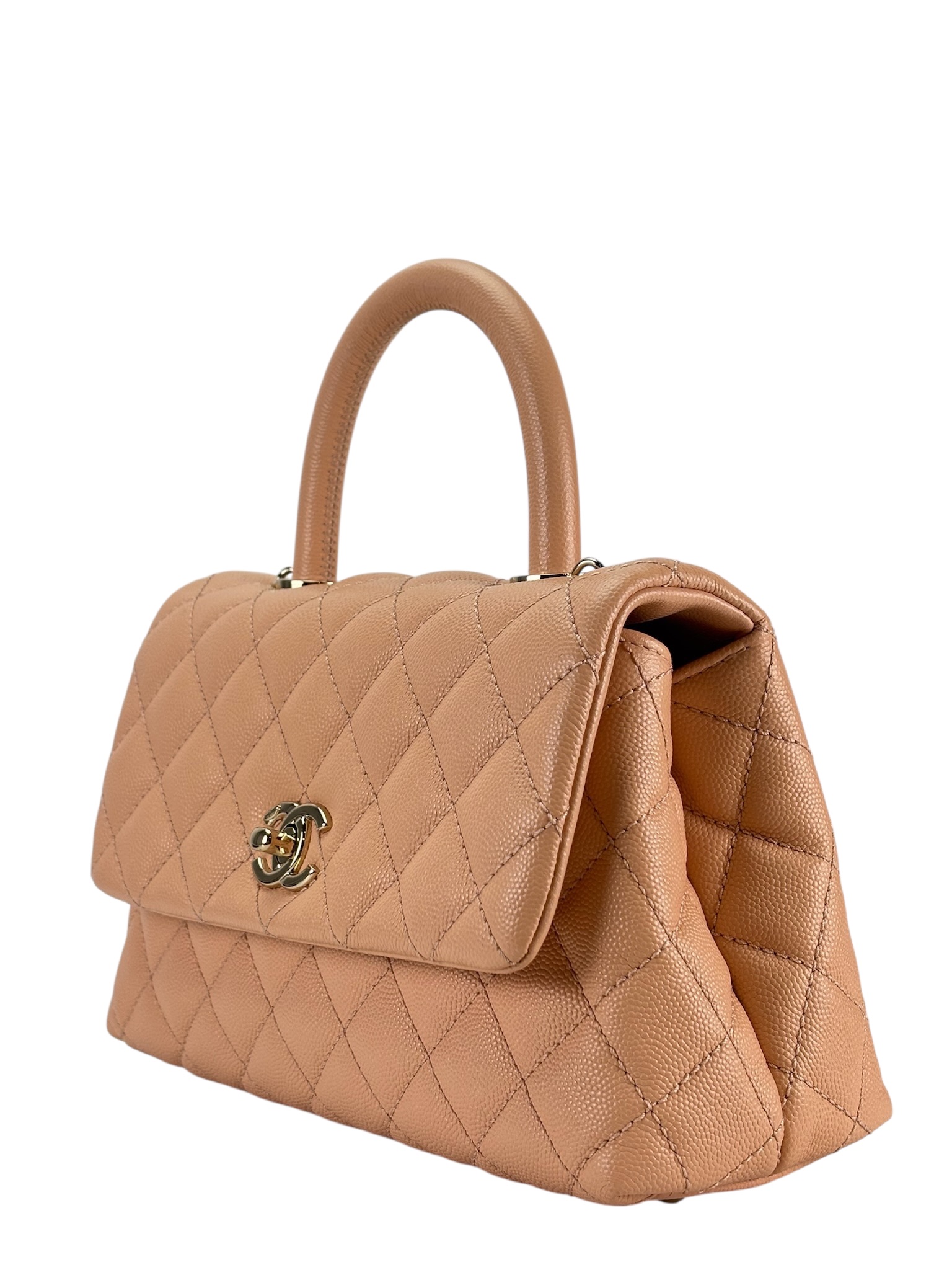 CHANEL - Caviar Skin Coco Handle Handbag Beige