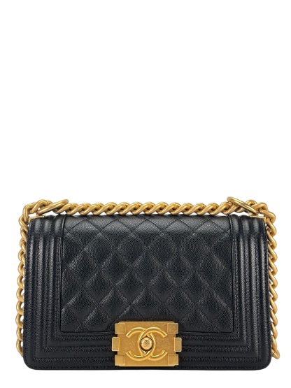 CHANEL - Small Boy Flap Bag Black Caviar Metal Gold