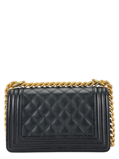 CHANEL - Small Boy Flap Bag Black Caviar Metal Gold