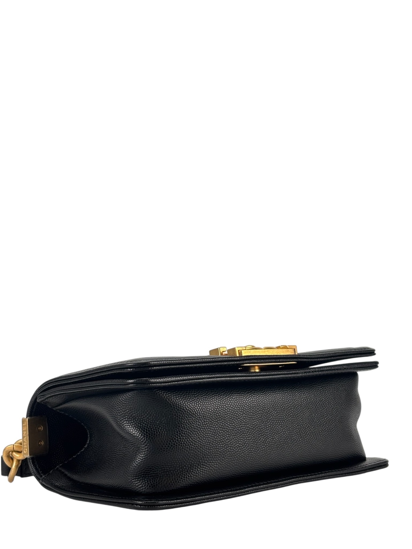 CHANEL - Small Boy Flap Bag Black Caviar Metal Gold