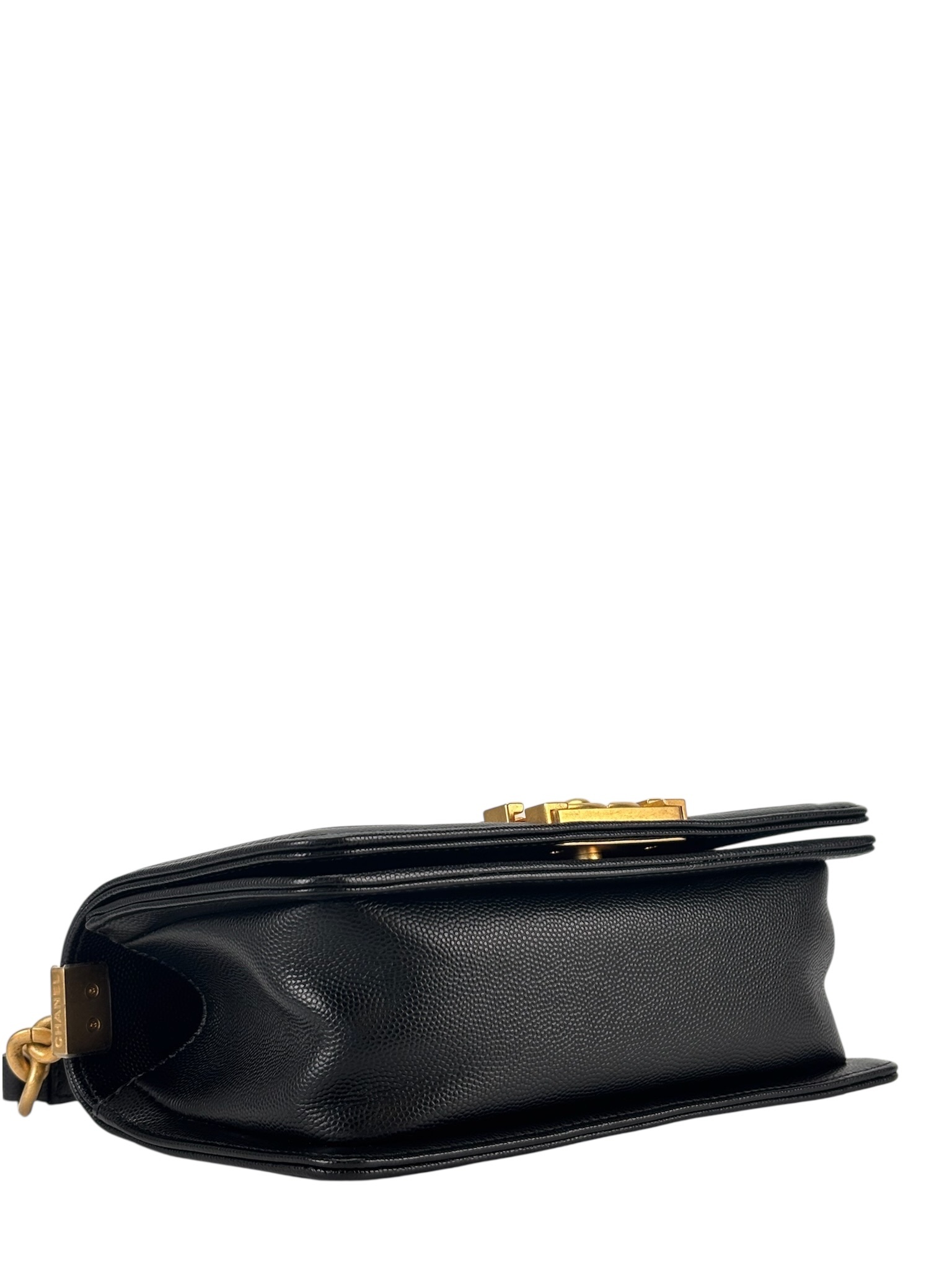 CHANEL - Small Boy Flap Bag Black Caviar Metal Gold