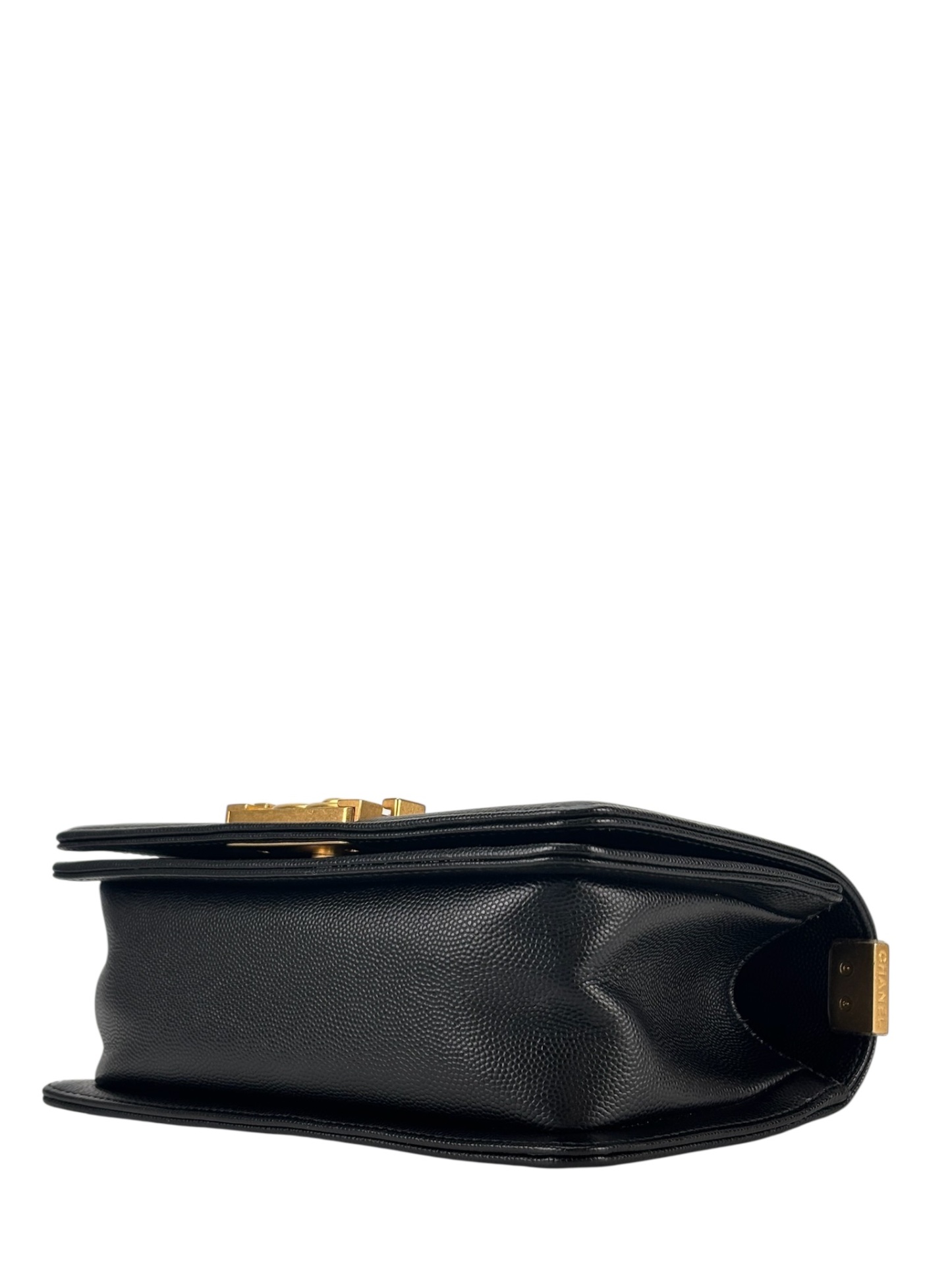 CHANEL - Small Boy Flap Bag Black Caviar Metal Gold
