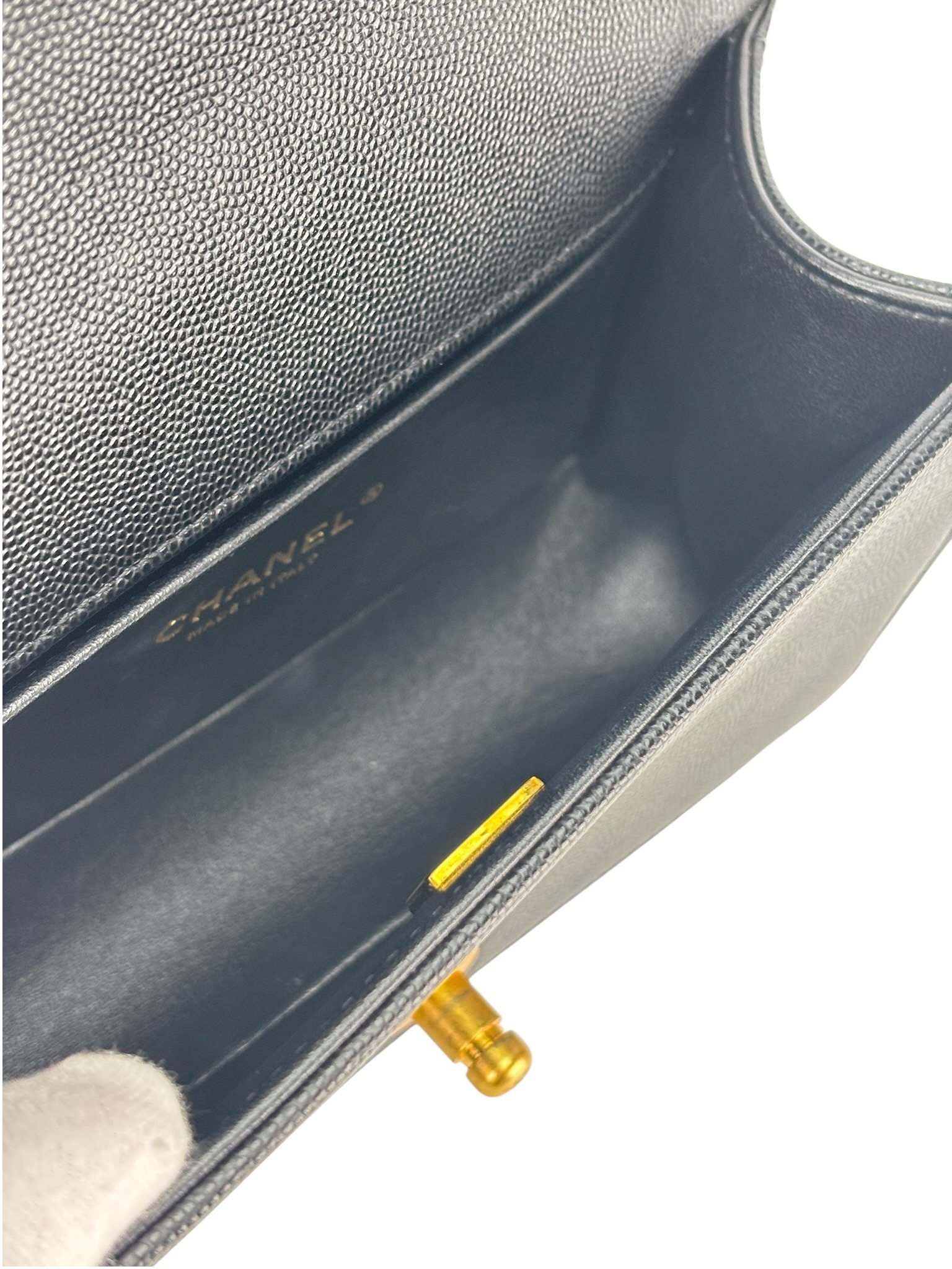 CHANEL - Small Boy Flap Bag Black Caviar Metal Gold