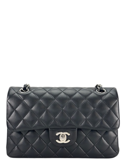 CHANEL - Small Classic Double Flap Bag Black Lambskin Sliver Hardware (CF23)