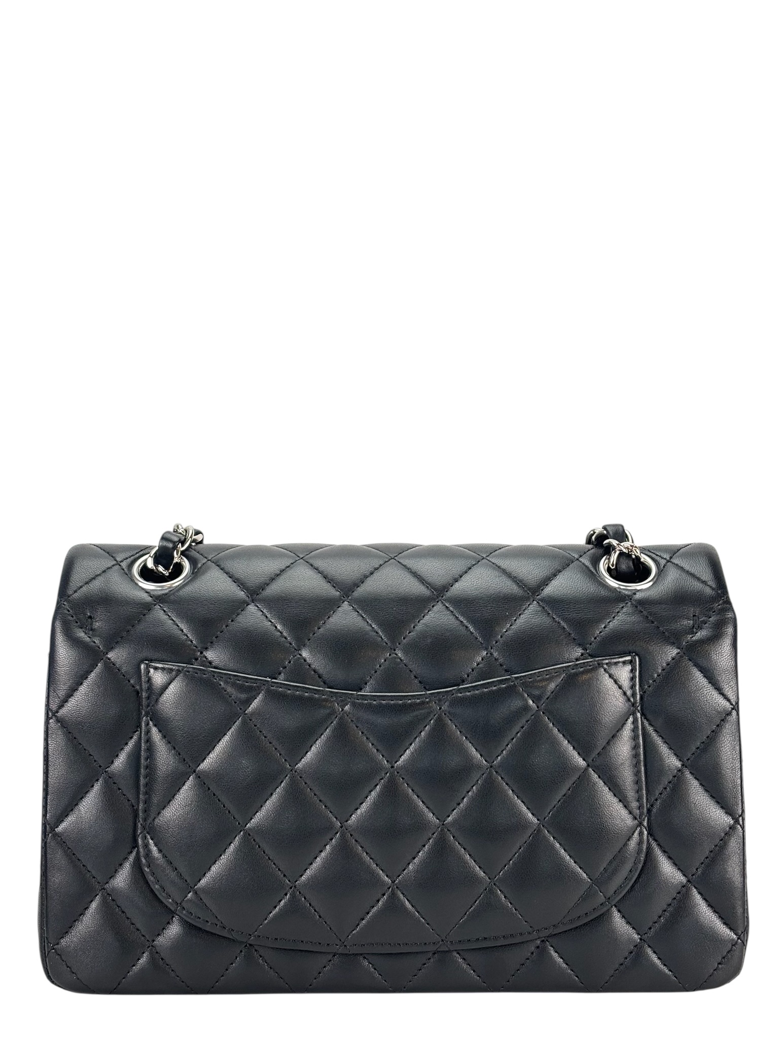 CHANEL - Small Classic Double Flap Bag Black Lambskin Sliver Hardware (CF23)