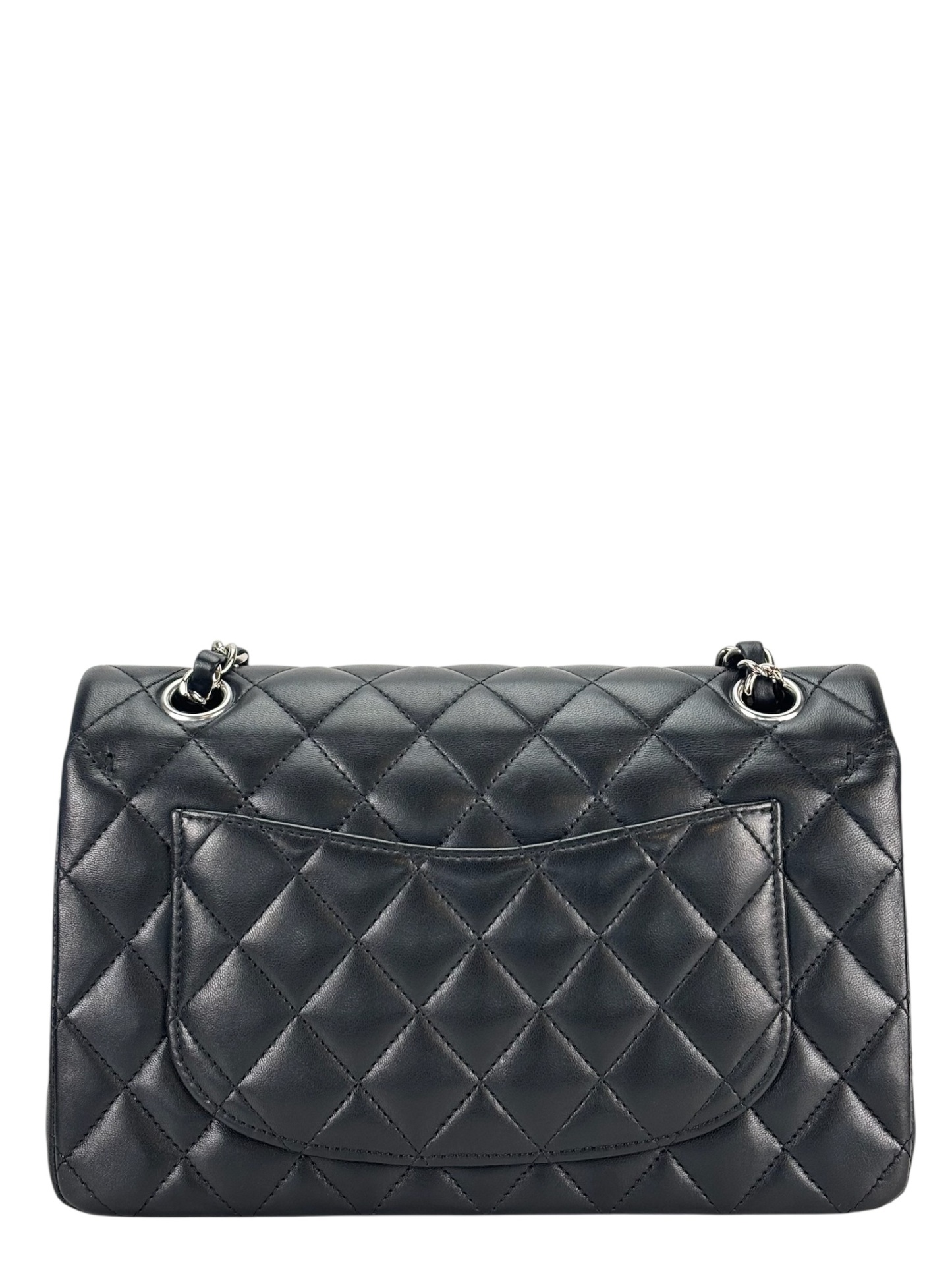 CHANEL - Small Classic Double Flap Bag Black Lambskin Sliver Hardware (CF23)