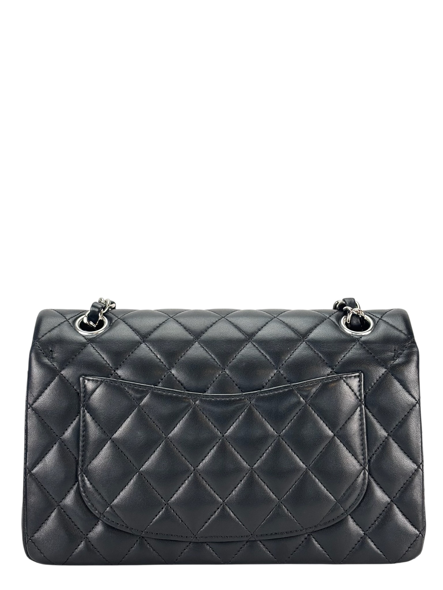 CHANEL - Small Classic Double Flap Bag Black Lambskin Sliver Hardware (CF23)