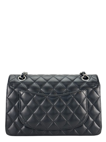 CHANEL - Small Classic Double Flap Bag Black Lambskin Sliver Hardware (CF23)
