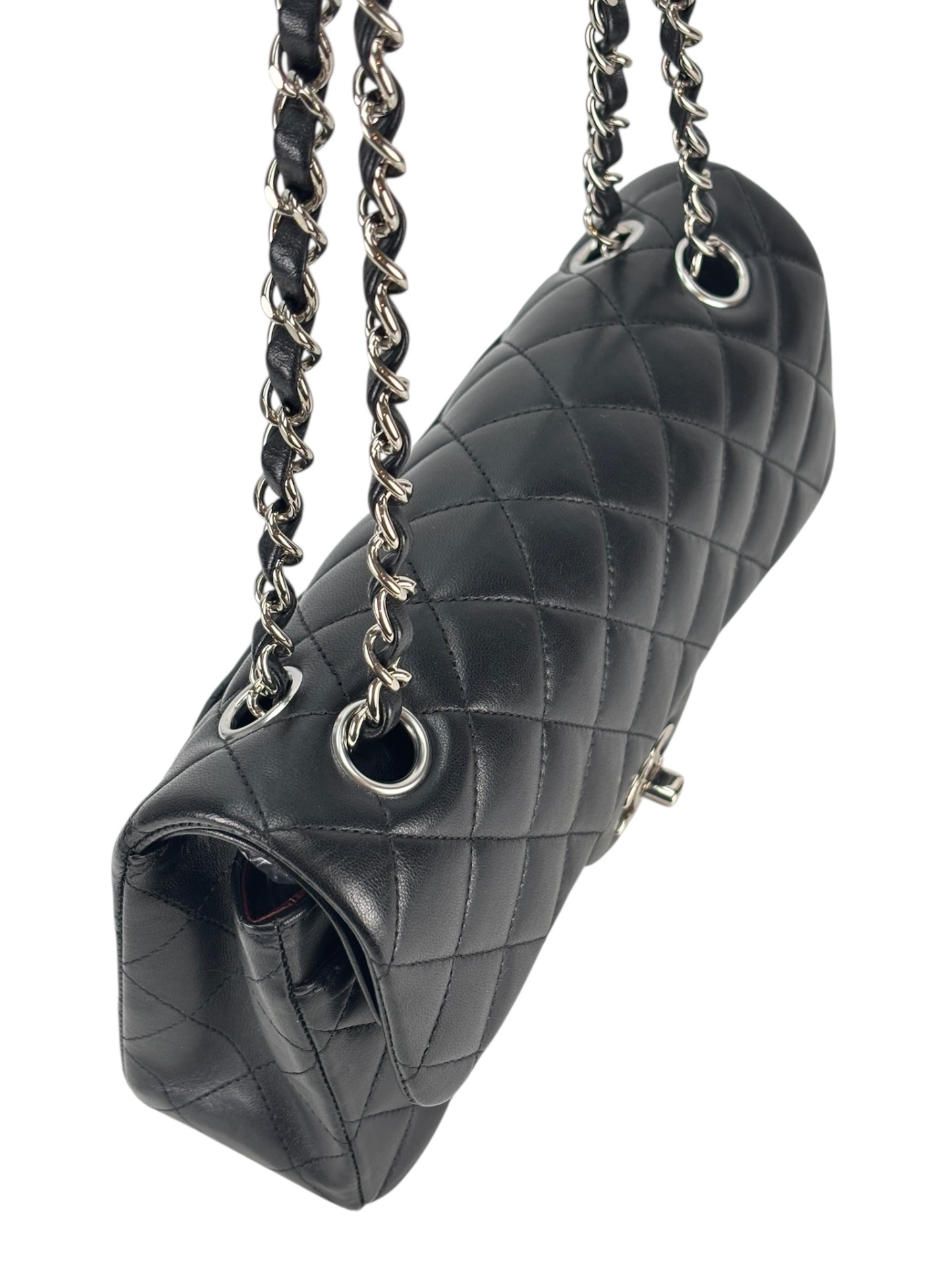 CHANEL - Small Classic Double Flap Bag Black Lambskin Sliver Hardware (CF23)