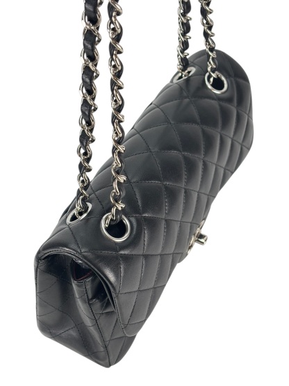 CHANEL - Small Classic Double Flap Bag Black Lambskin Sliver Hardware (CF23)