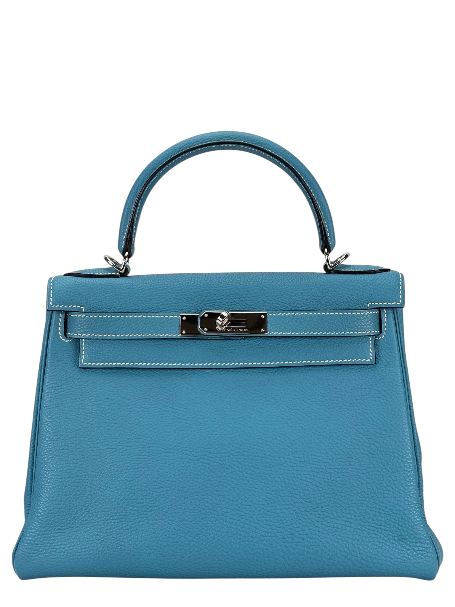 HERMES - Kelly 28 Bleu Jean Togo Palladium Hardware   