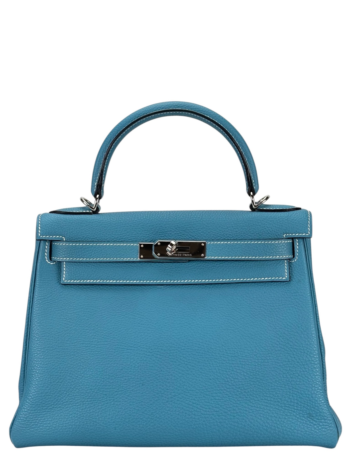 HERMES - Kelly 28 Bleu Jean Togo Palladium Hardware   