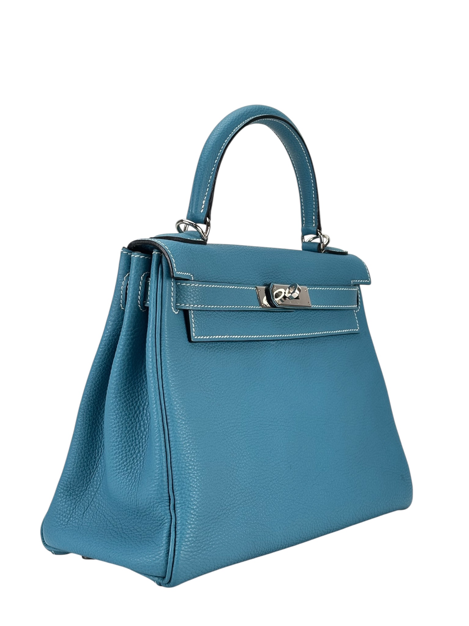 HERMES - Kelly 28 Bleu Jean Togo Palladium Hardware   