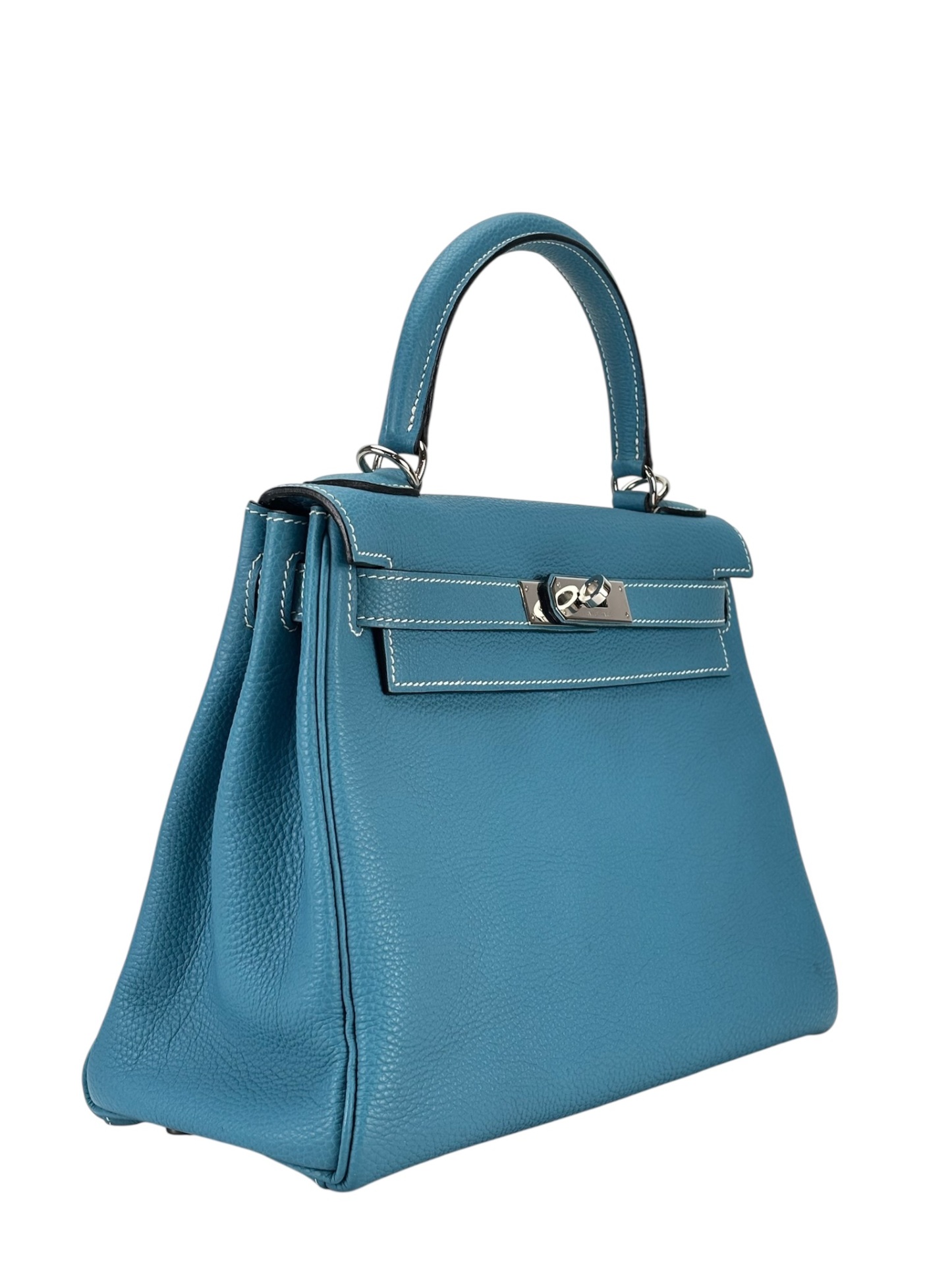 HERMES - Kelly 28 Bleu Jean Togo Palladium Hardware   