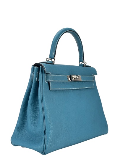 HERMES - Kelly 28 Bleu Jean Togo Palladium Hardware   