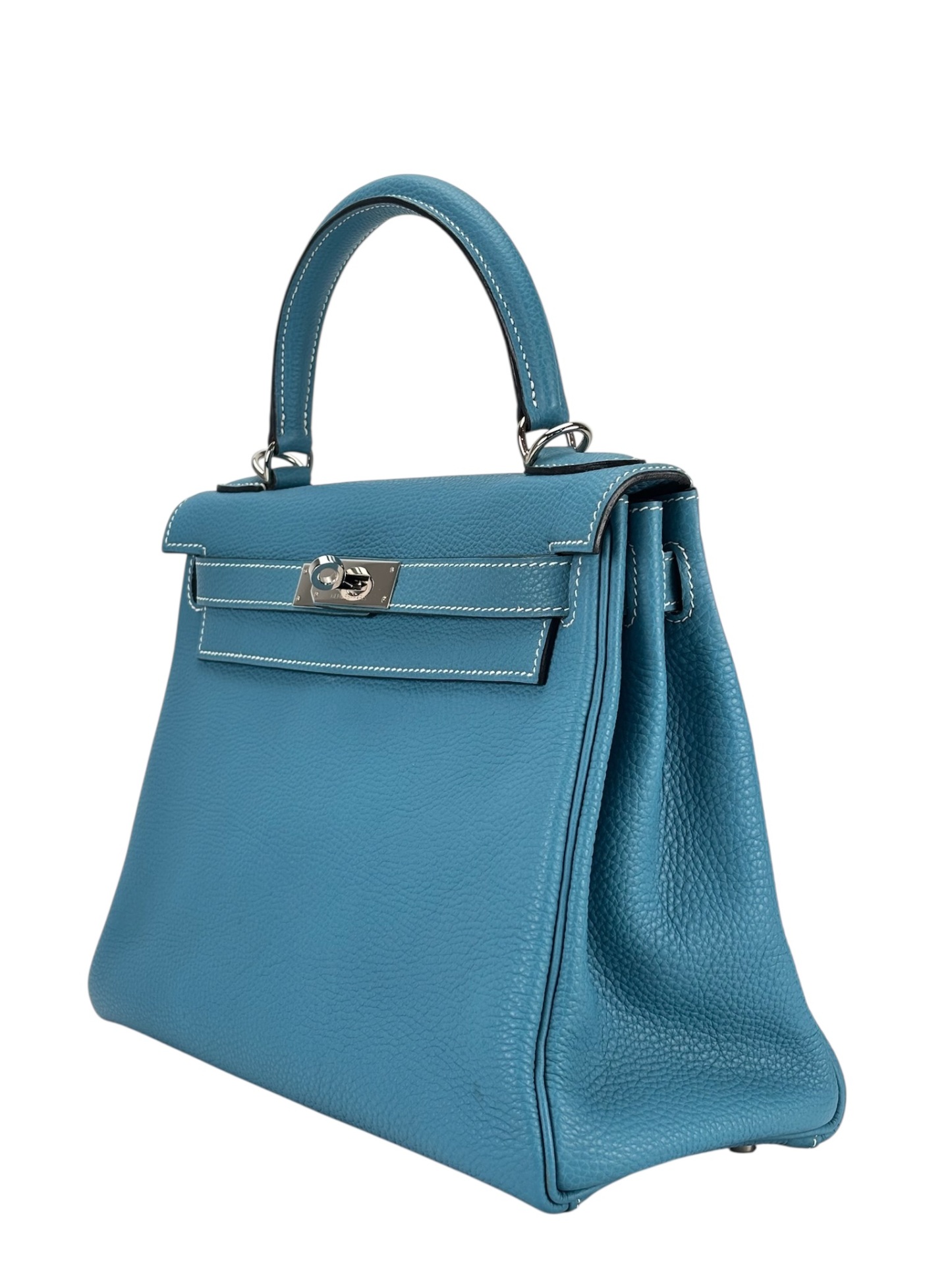 HERMES - Kelly 28 Bleu Jean Togo Palladium Hardware   